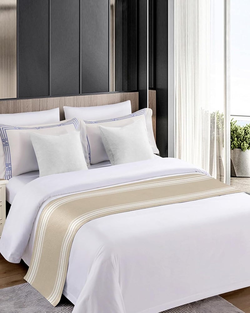 Ldtrchee Bed Runner for Queen Size Bed, Beige Striped Bed Scarf Throws for Foot of Bed, Farmhouse Luxurious White Stripes Modern Abstract Art Luxury Bedding Protector Bed Runners for Hotel/Home, 83 x 20 Inch - Image 4